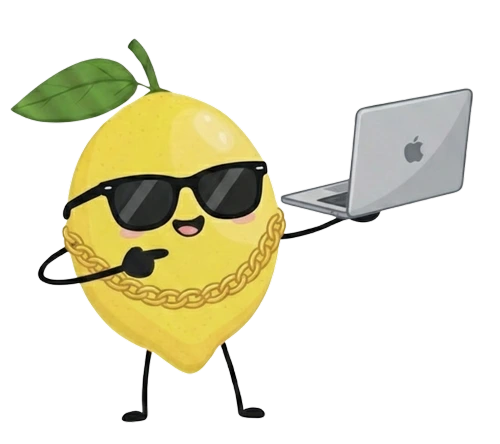 Citron portant un ordinateur portable et des lunettes de soleil